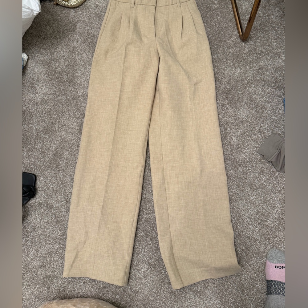 Aritzia Wilfred Classic Tan Wide-Leg Trousers